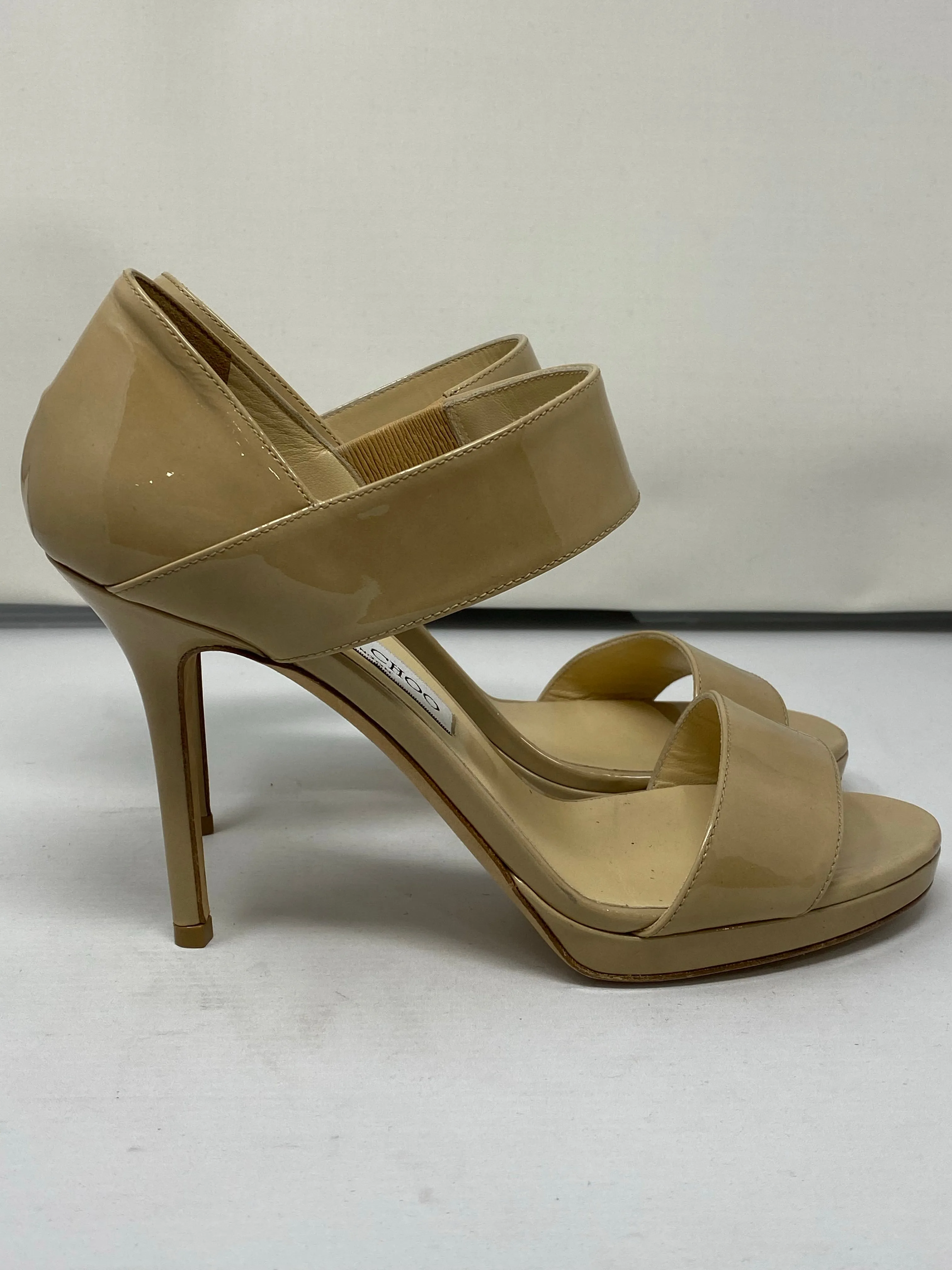 Jimmy Choo Patent Leather Beige Sandal Heel