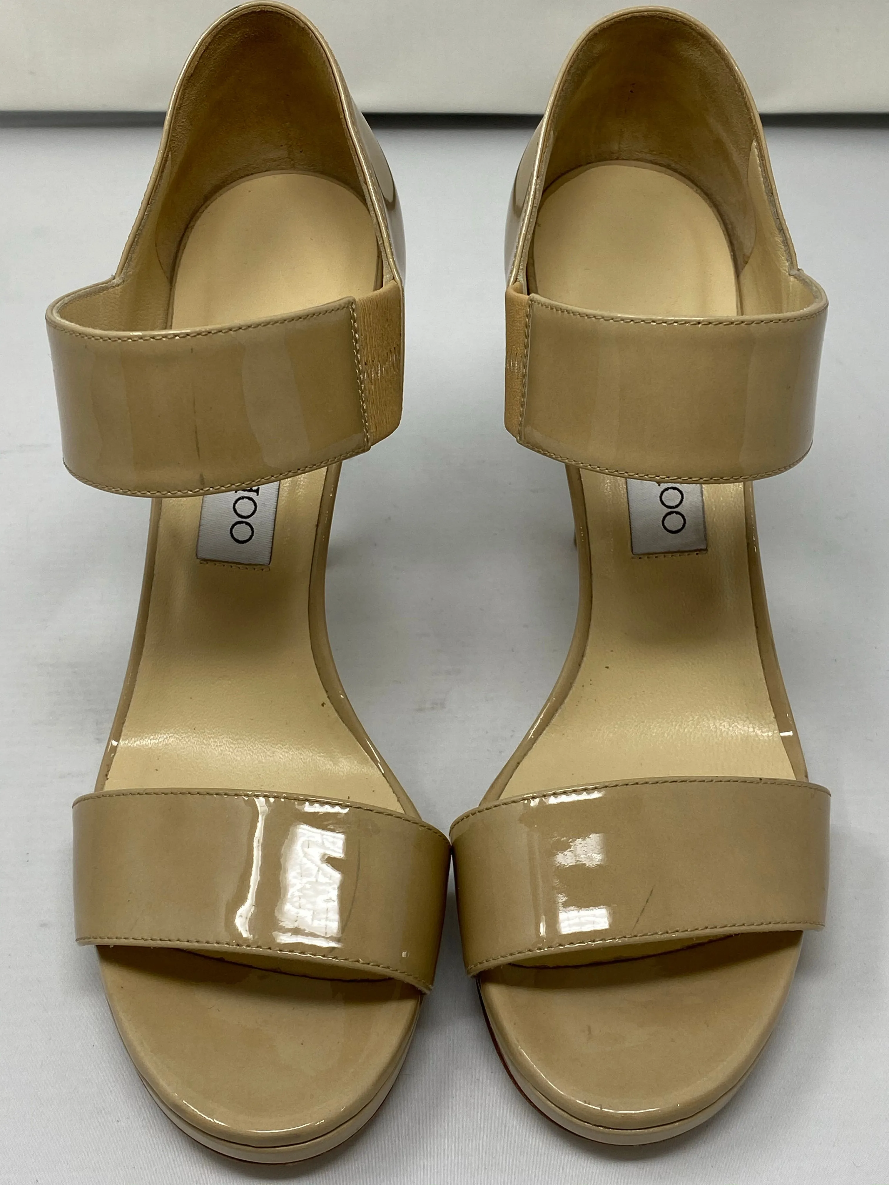 Jimmy Choo Patent Leather Beige Sandal Heel
