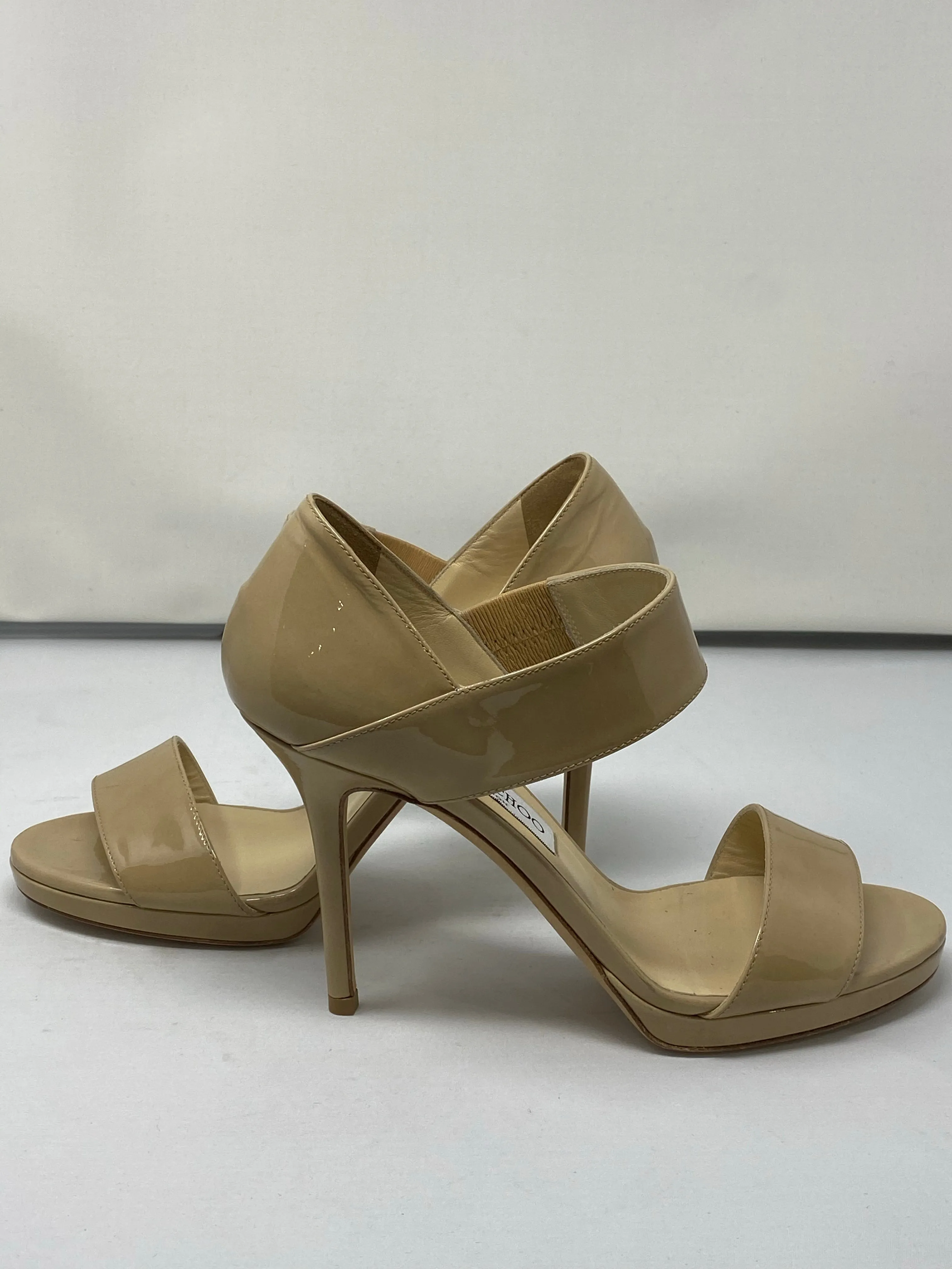 Jimmy Choo Patent Leather Beige Sandal Heel