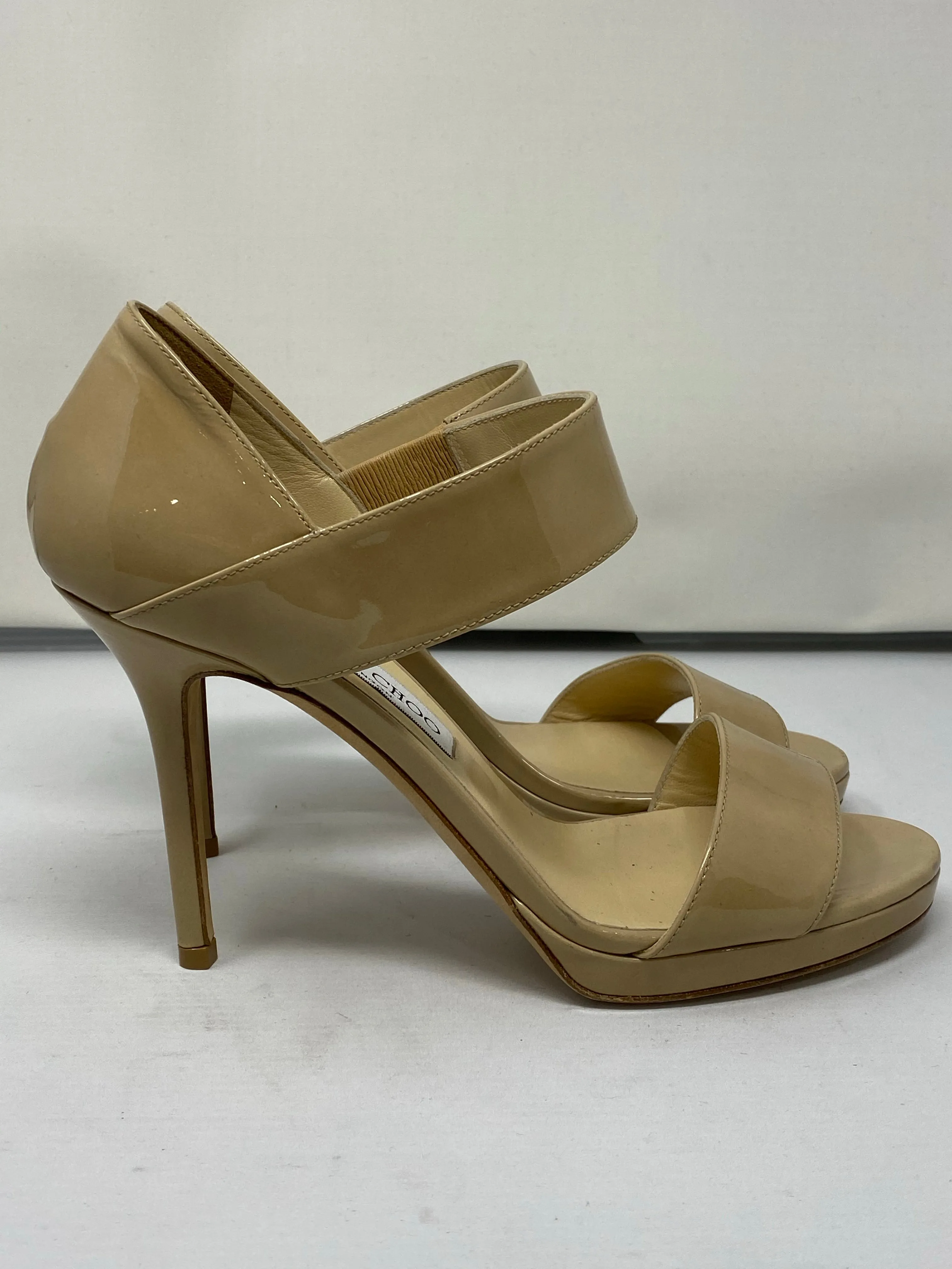 Jimmy Choo Patent Leather Beige Sandal Heel