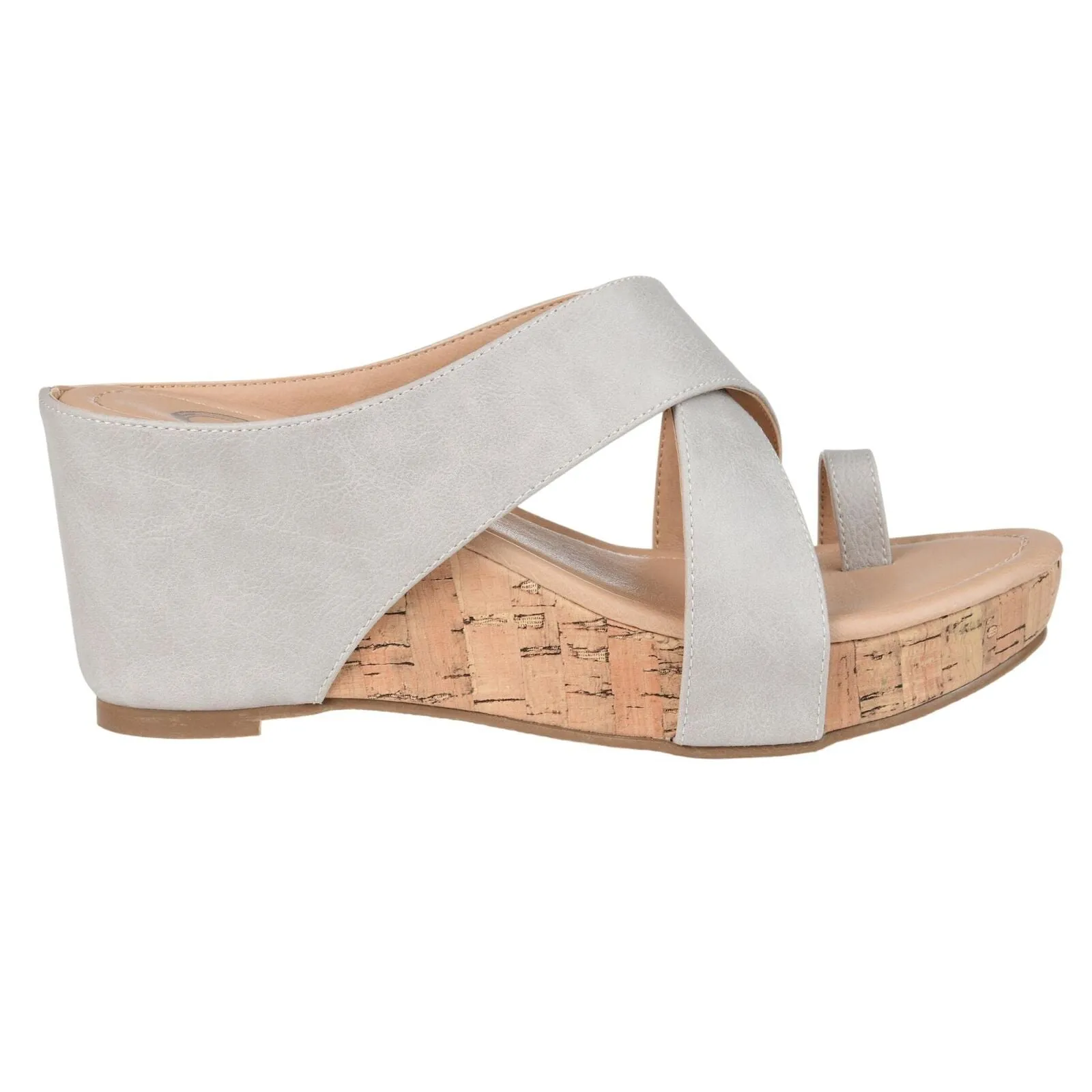 Journee Collection Rayna Tru Comfort Foam Wedge Heel Slip On Sandals Stone 6.5M