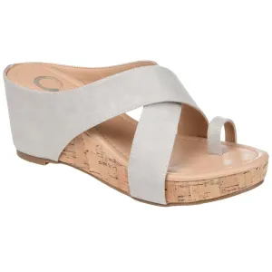 Journee Collection Rayna Tru Comfort Foam Wedge Heel Slip On Sandals Stone 6.5M