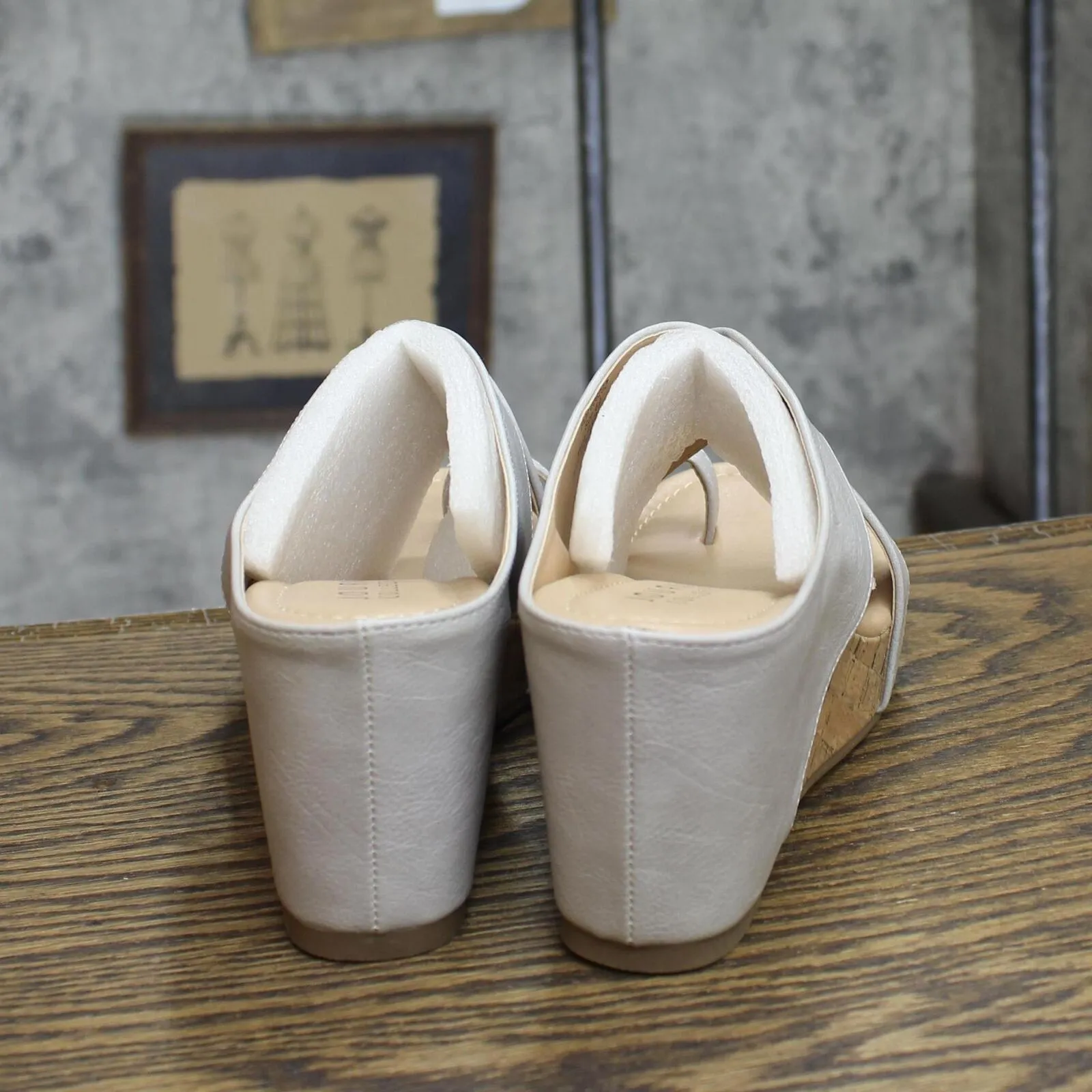 Journee Collection Rayna Tru Comfort Foam Wedge Heel Slip On Sandals Stone 6.5M