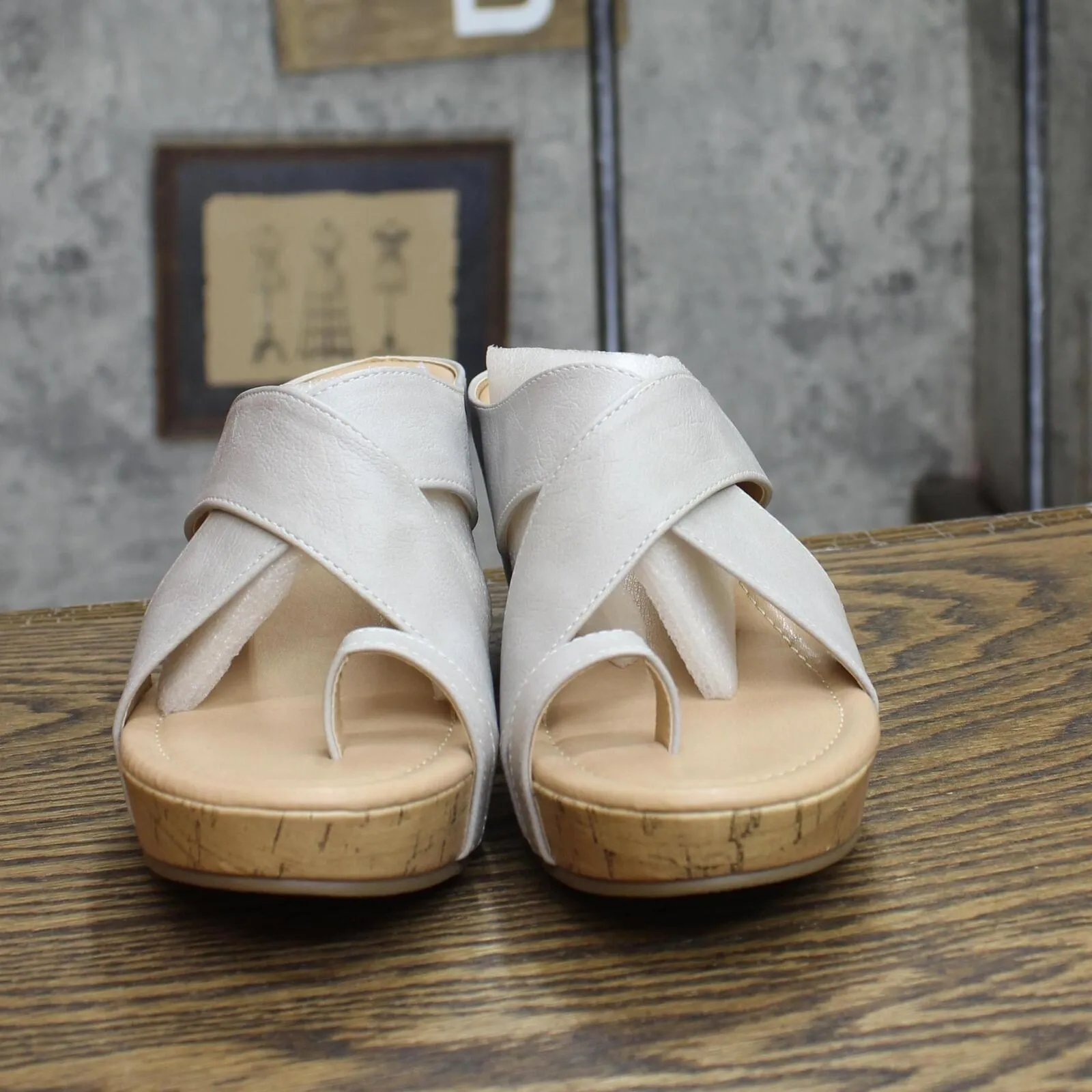 Journee Collection Rayna Tru Comfort Foam Wedge Heel Slip On Sandals Stone 6.5M