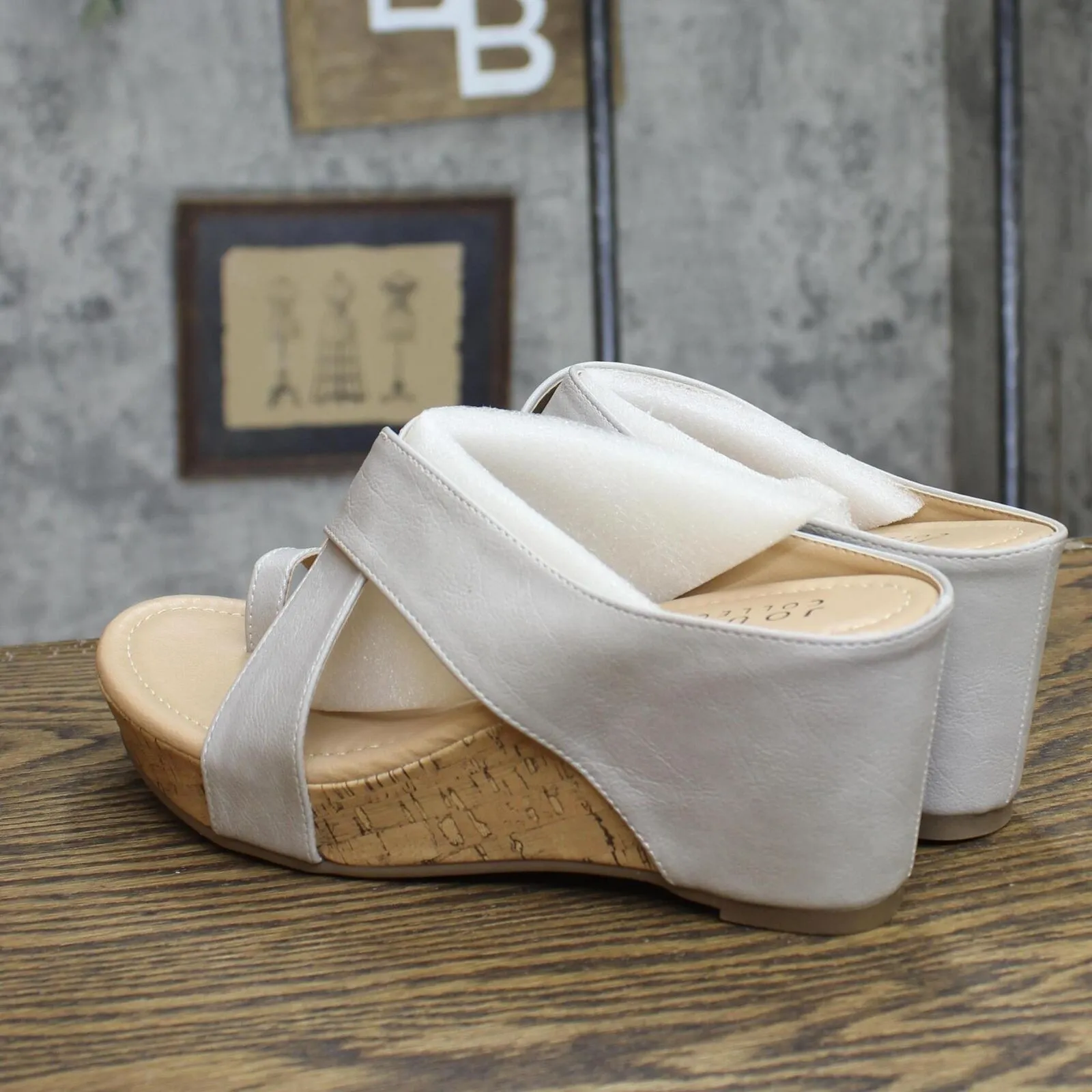 Journee Collection Rayna Tru Comfort Foam Wedge Heel Slip On Sandals Stone 6.5M