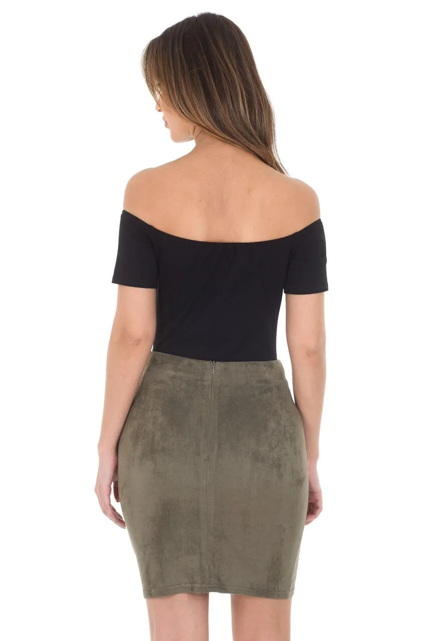 Khaki Suede Corset Detail Mini Skirt
