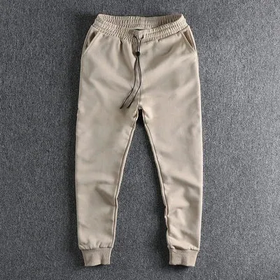 Knitted Sweatpants - Men's Simple Cotton Elastic Waist Loose Drawstring Casual Ankle-tied Pants