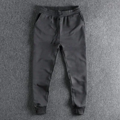 Knitted Sweatpants - Men's Simple Cotton Elastic Waist Loose Drawstring Casual Ankle-tied Pants