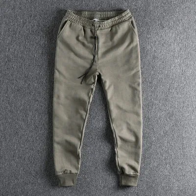 Knitted Sweatpants - Men's Simple Cotton Elastic Waist Loose Drawstring Casual Ankle-tied Pants