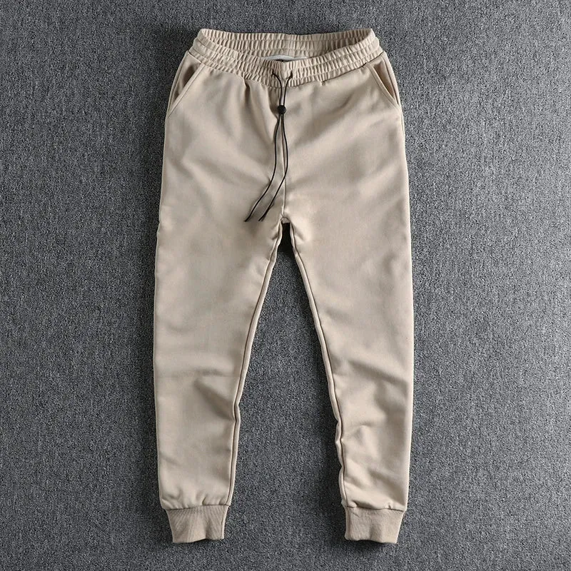 Knitted Sweatpants - Men's Simple Cotton Elastic Waist Loose Drawstring Casual Ankle-tied Pants