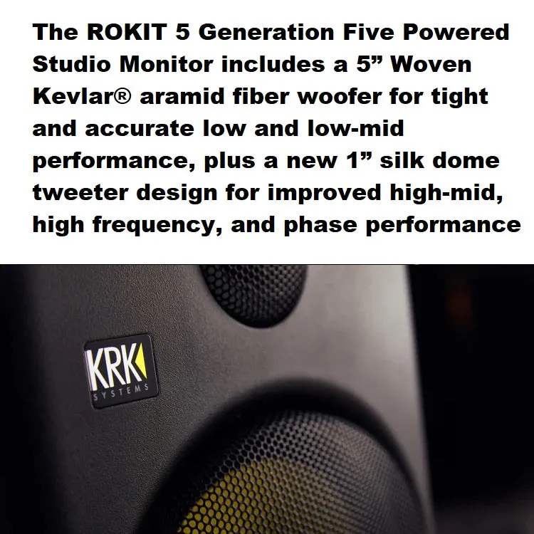 KRK RP5-G5 Rokit Generation 5 Active Studio Monitors - 5" (NEW!) with Protective Speaker Grilles