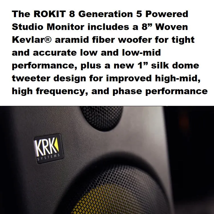 KRK RP8-G5 Rokit Generation 5 Active Studio Monitors - 8" (NEW!) with Protective Speaker Grills (SINGLE)