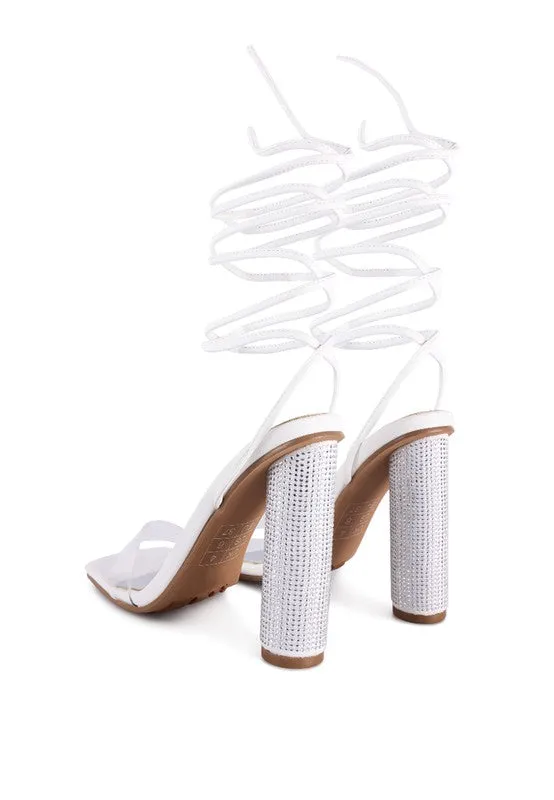 Lace Up Leg Diamante 4.7" High Heel Sandals