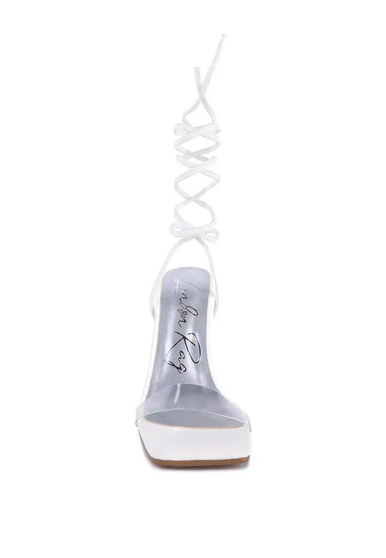 Lace Up Leg Diamante 4.7" High Heel Sandals