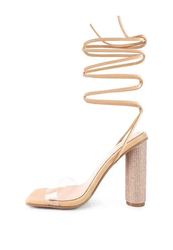 Lace Up Leg Diamante 4.7" High Heel Sandals