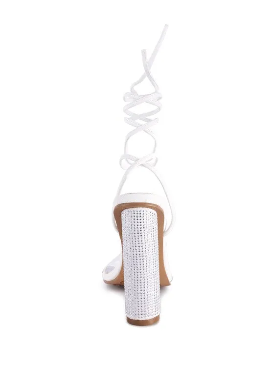 Lace Up Leg Diamante 4.7" High Heel Sandals