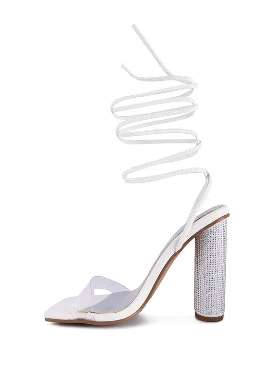 Lace Up Leg Diamante 4.7" High Heel Sandals