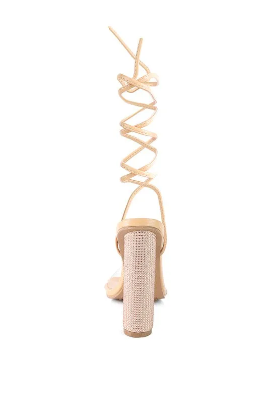 Lace Up Leg Diamante 4.7" High Heel Sandals