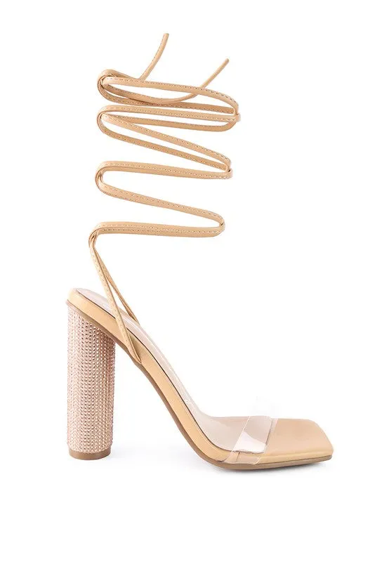 Lace Up Leg Diamante 4.7" High Heel Sandals