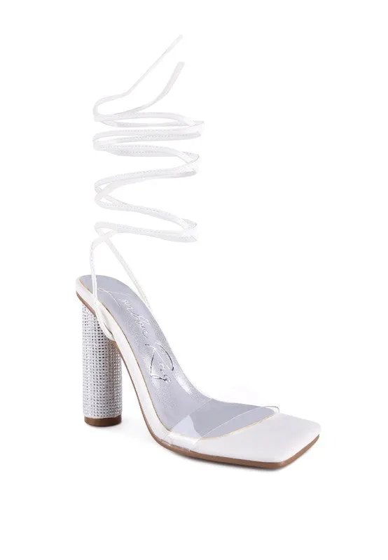 Lace Up Leg Diamante 4.7" High Heel Sandals