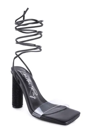 Lace Up Leg Diamante 4.7" High Heel Sandals