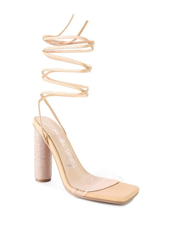 Lace Up Leg Diamante 4.7" High Heel Sandals
