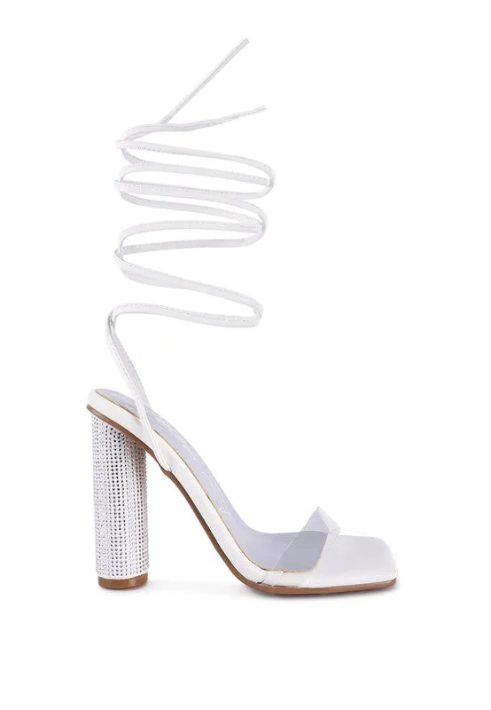 Lace Up Leg Diamante 4.7" High Heel Sandals