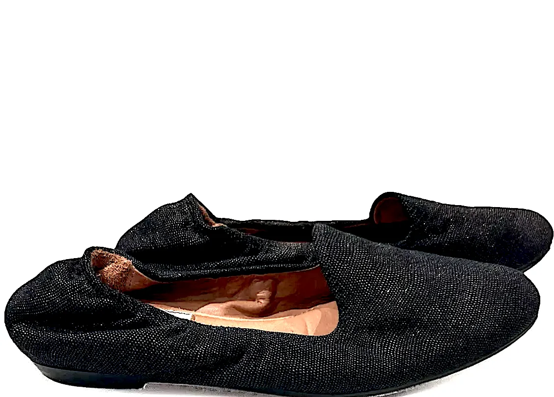 Lanvin Paris. Ballet Slipper FlatsBlack Fabric With Gold Metallic thread Glitter 38 8