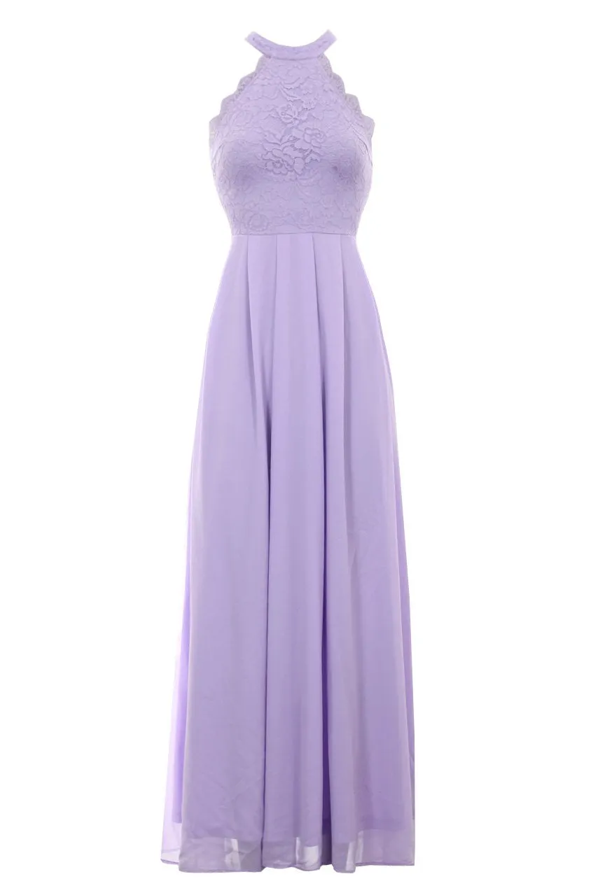 Lilac Lace Choker Neck Maxi Dress