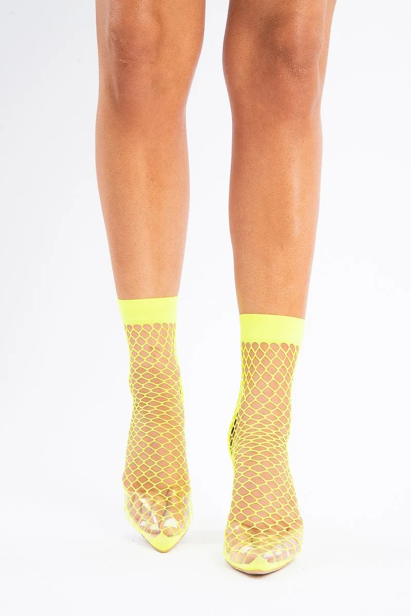 Lime Green Pointed Fishnet Heels - Aarolyn