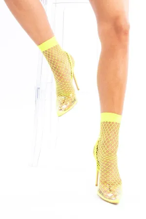 Lime Green Pointed Fishnet Heels - Aarolyn