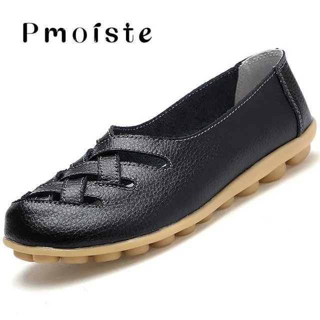 Loafers genuine leather flat women shoes