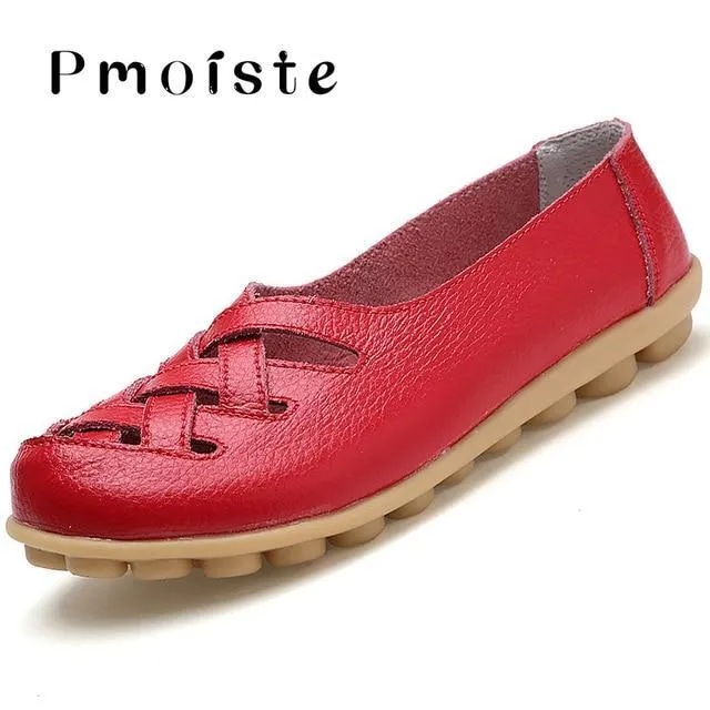 Loafers genuine leather flat women shoes