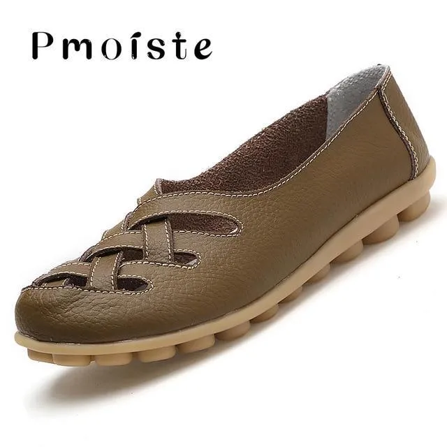 Loafers genuine leather flat women shoes