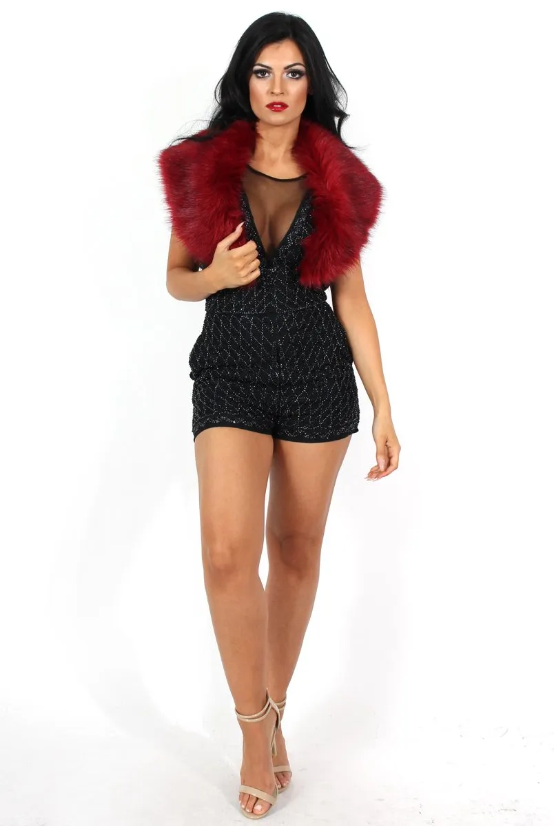 Lori Black Sequin V Neck Playsuit