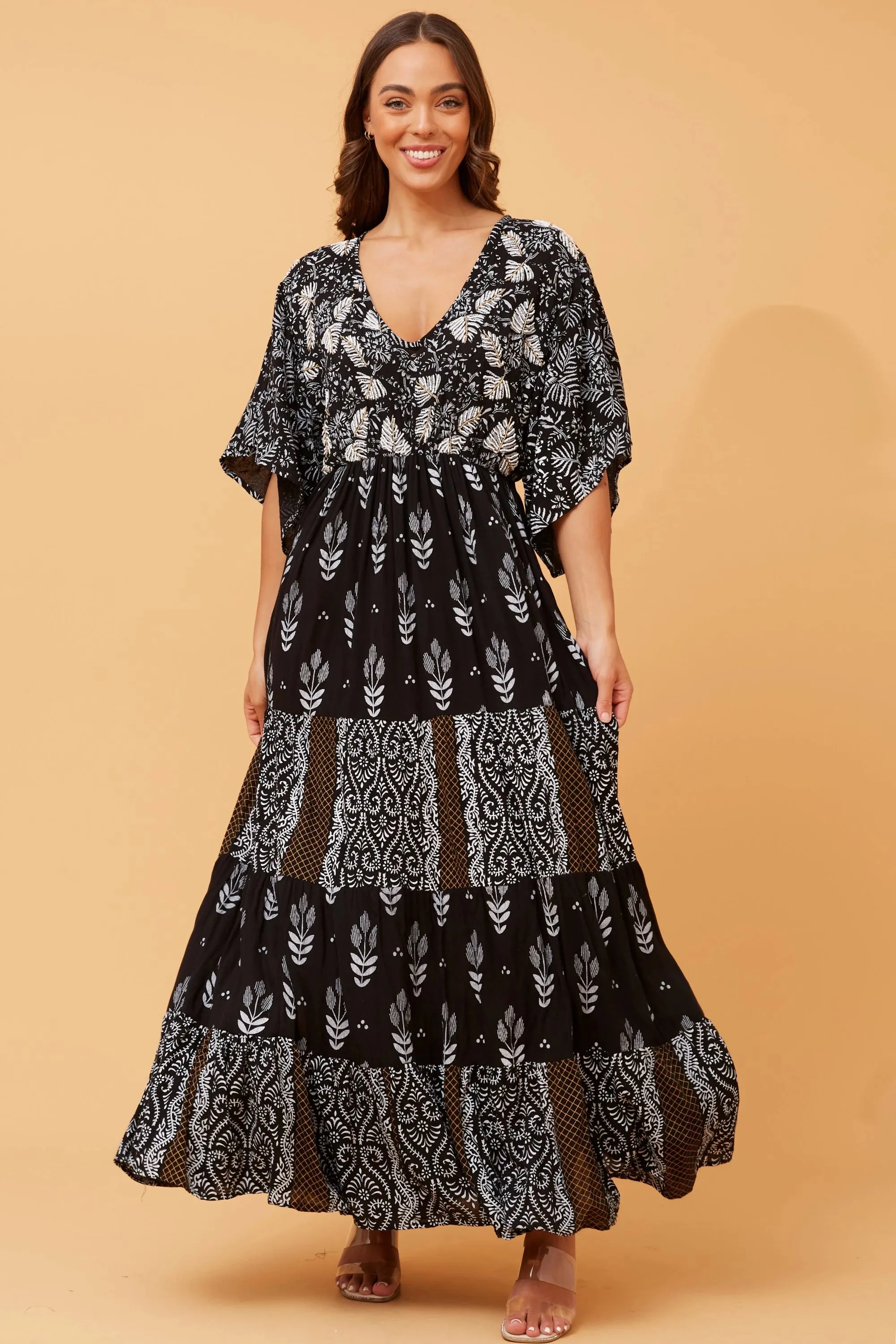 Luna Black Embellished Boho Maxi Dress