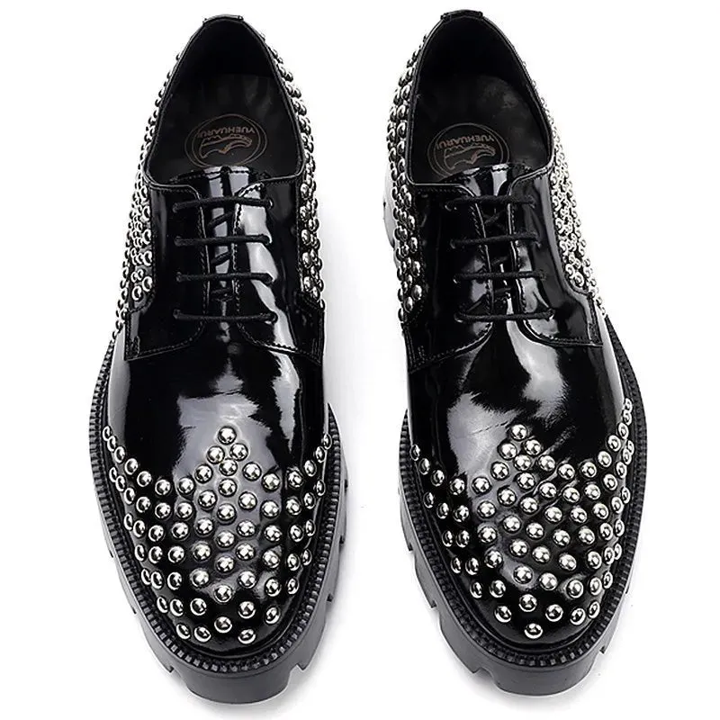 Luxury Men's Formal Genuine Leather Dress Shoes with Lace up Rivets