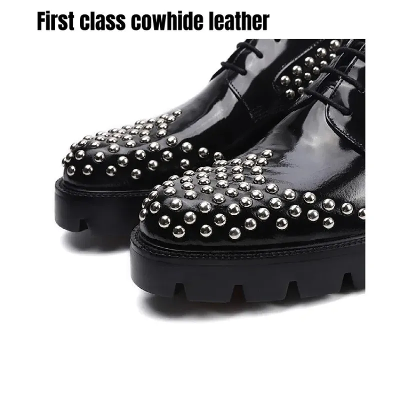 Luxury Men's Formal Genuine Leather Dress Shoes with Lace up Rivets