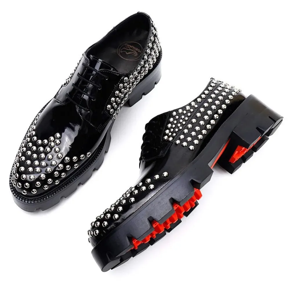 Luxury Men's Formal Genuine Leather Dress Shoes with Lace up Rivets
