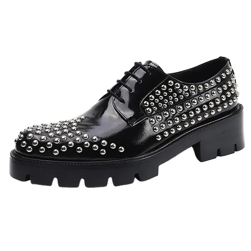 Luxury Men's Formal Genuine Leather Dress Shoes with Lace up Rivets