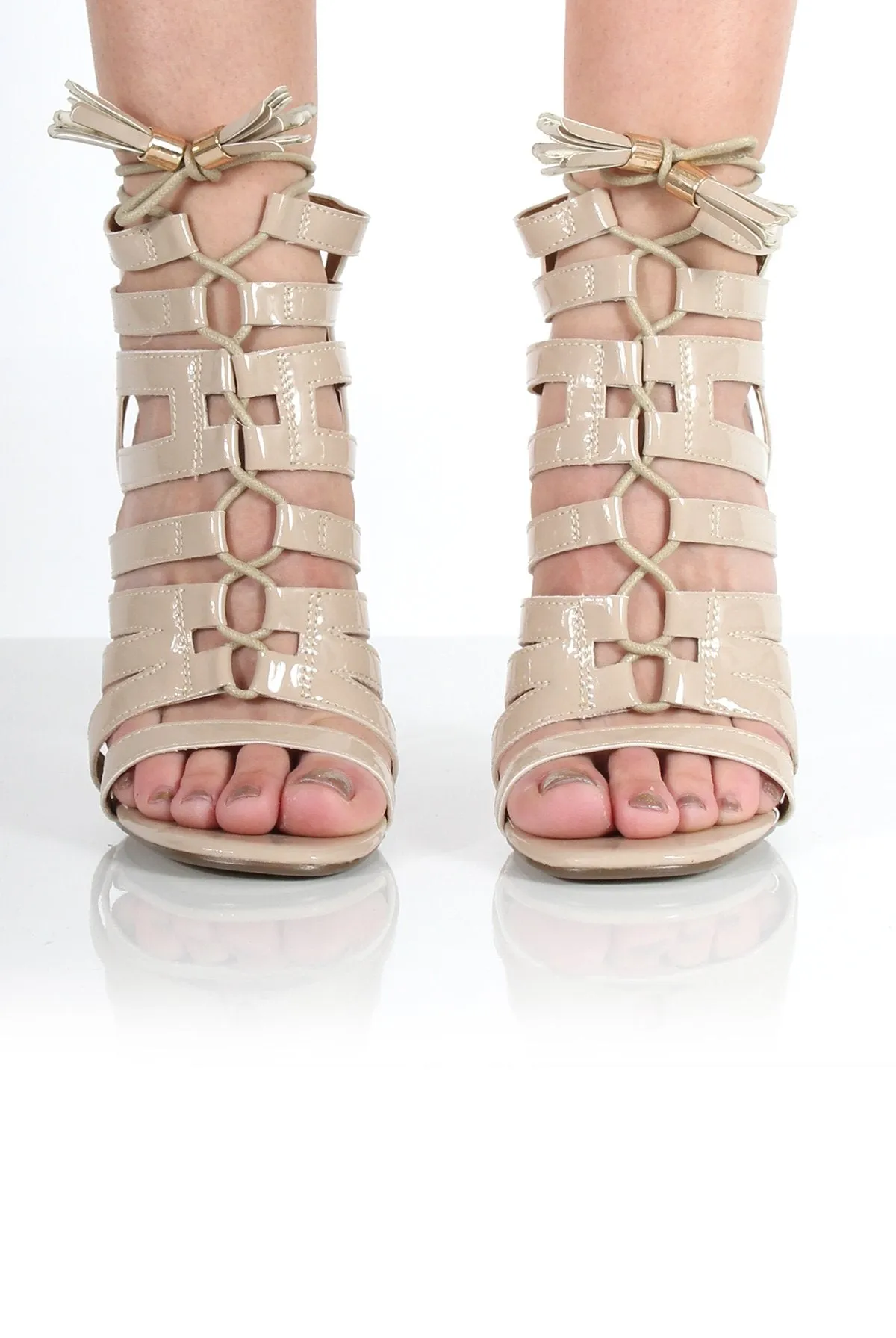 Maddy Nude Patent Lace Up Heels