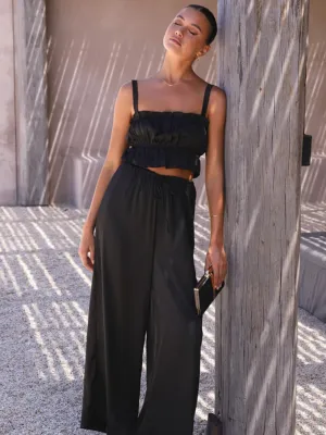 Madonna Satin Wide Leg Matching Sets - Black