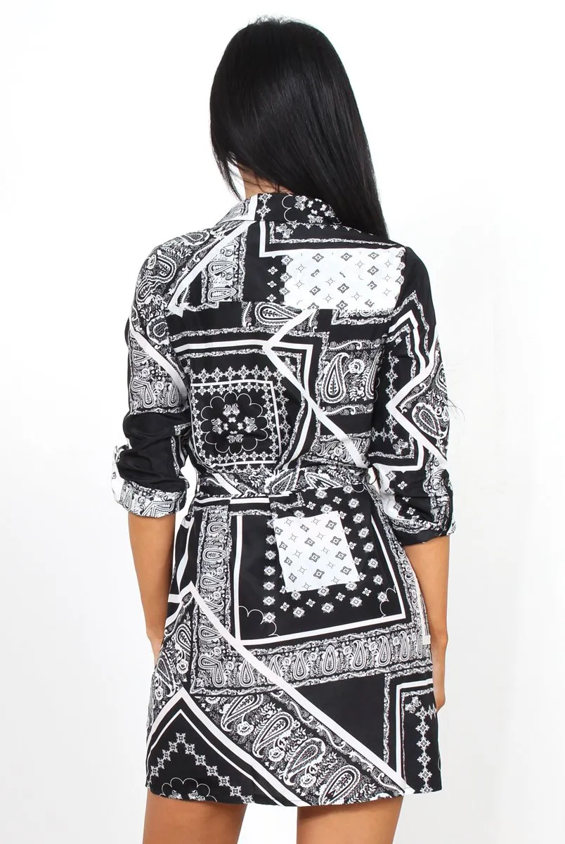 Malin Black And White Aztec Shirt Dress
