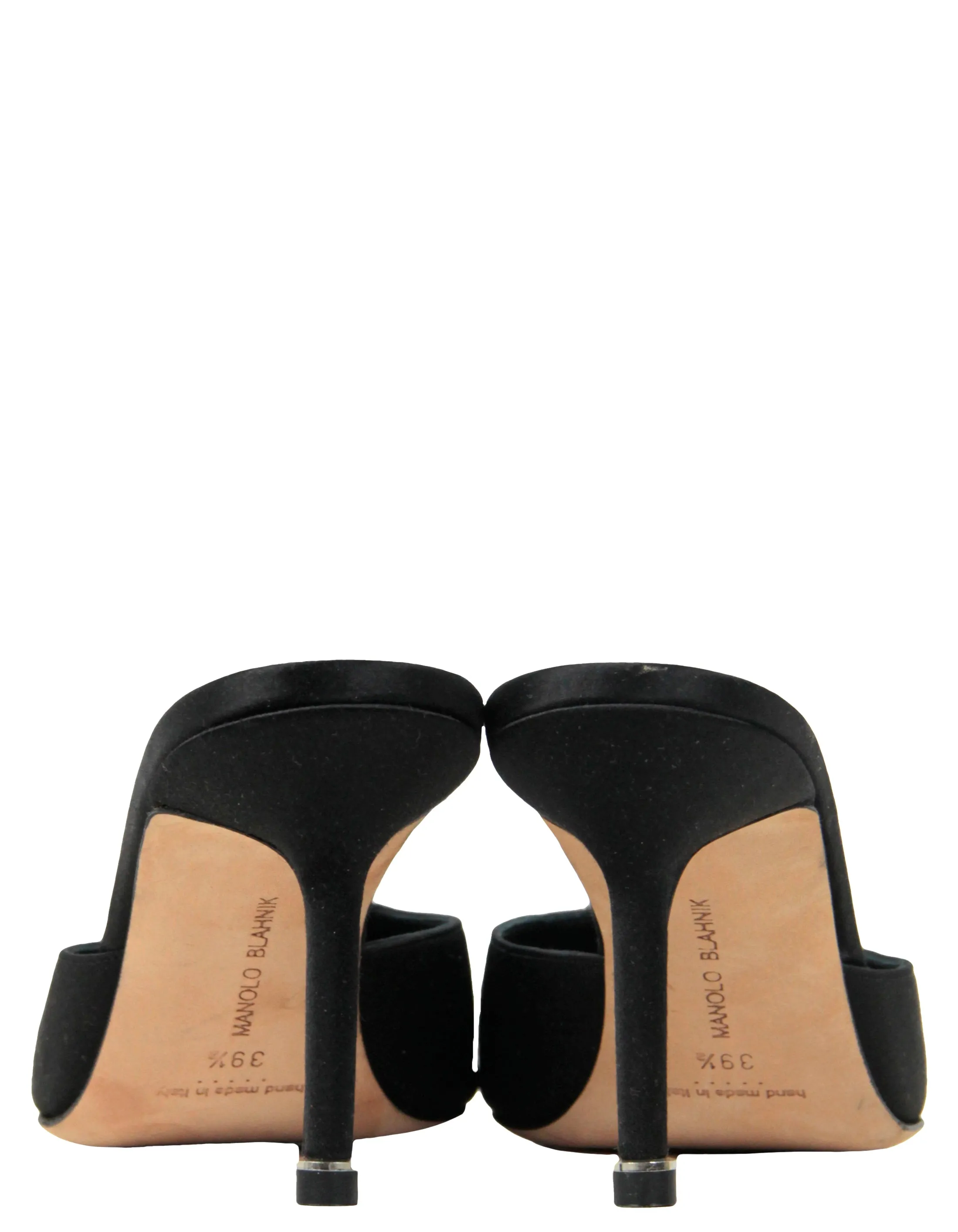 Manolo Blahnik Black Satin Hangisimu Satin Mule sz 39.5