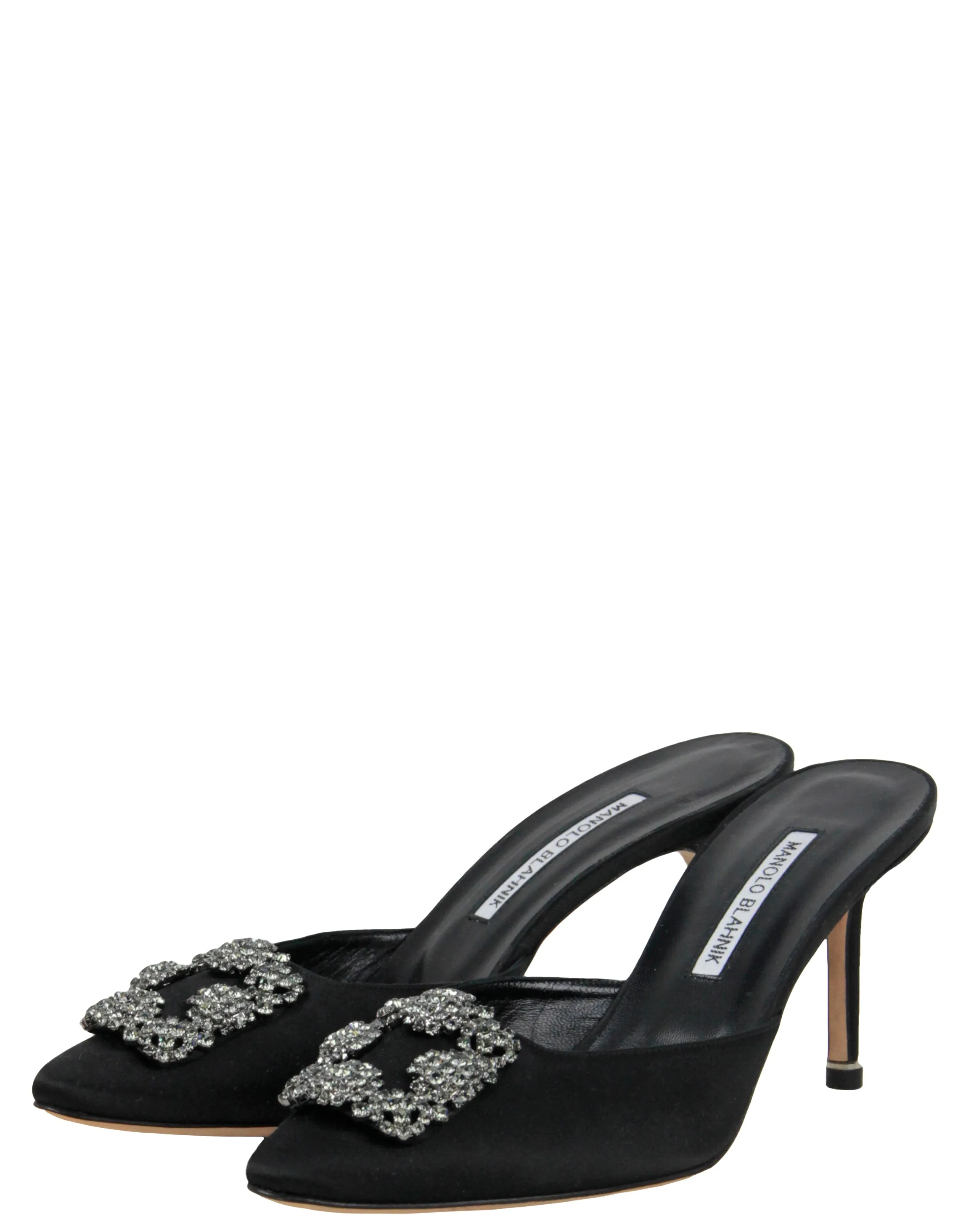 Manolo Blahnik Black Satin Hangisimu Satin Mule sz 39.5