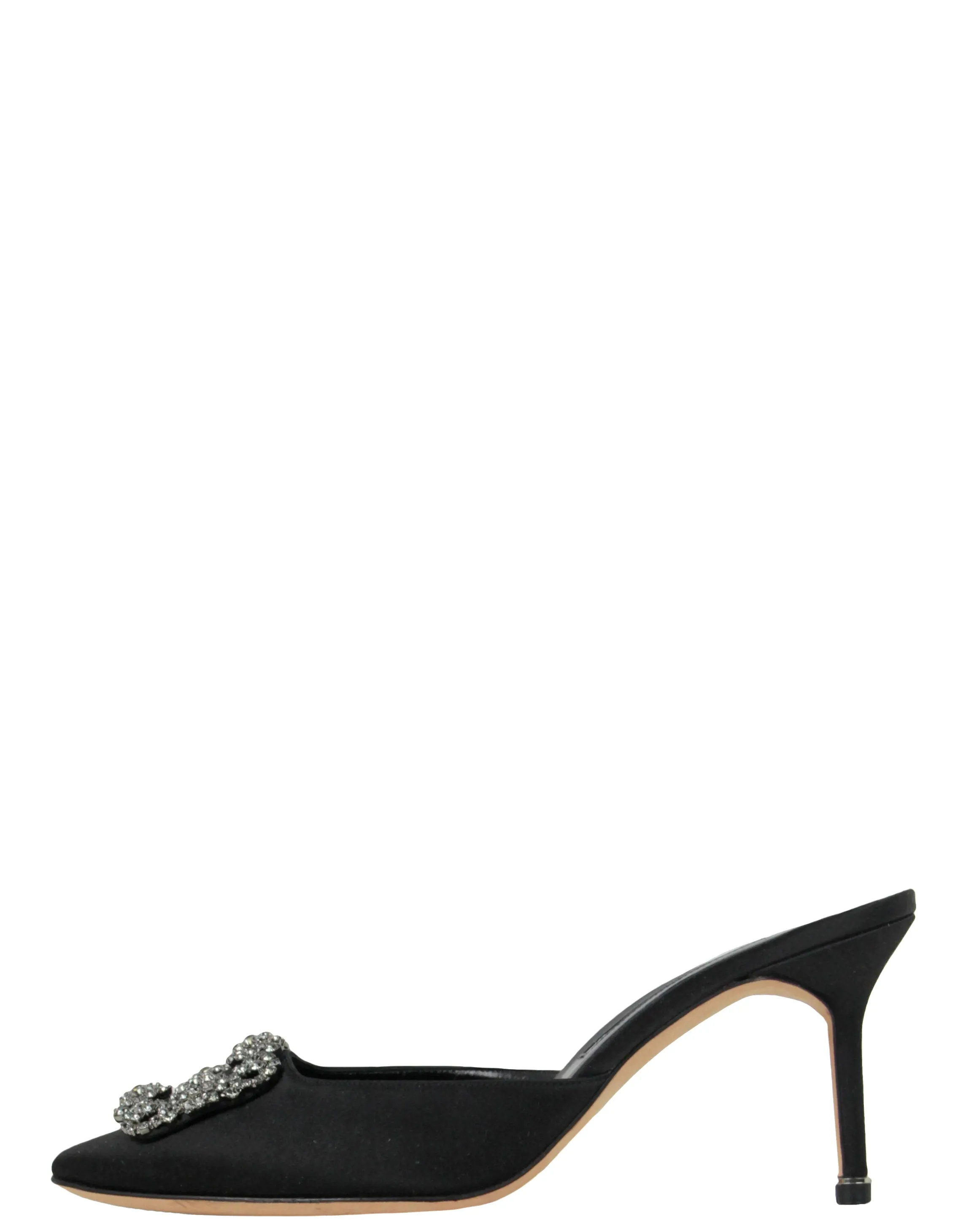 Manolo Blahnik Black Satin Hangisimu Satin Mule sz 39.5