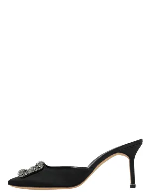 Manolo Blahnik Black Satin Hangisimu Satin Mule sz 39.5