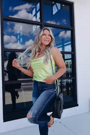 Mariah Ruched Satin Cami - Lime