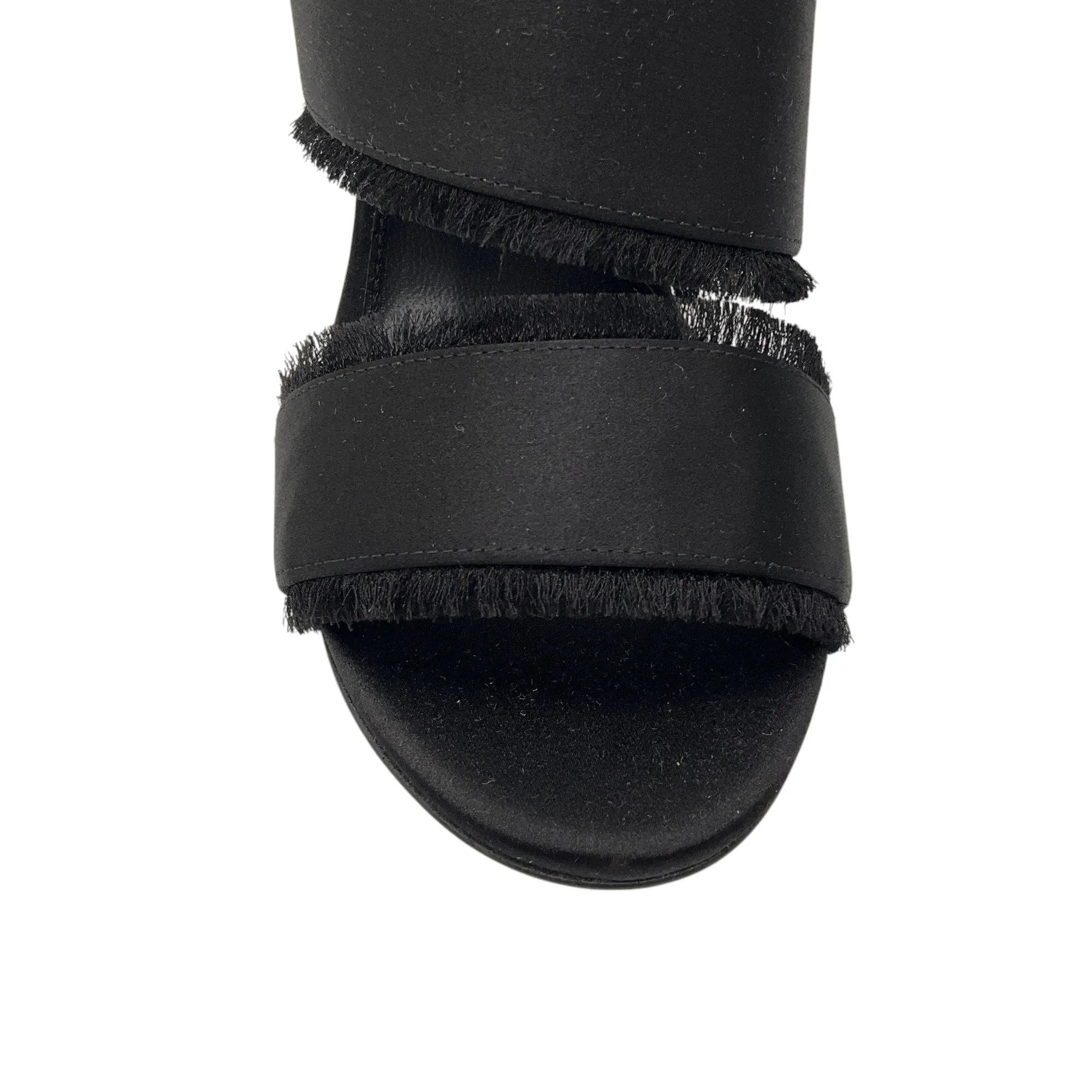 Marion Parke Black Cecilia Fringed Block Heel Satin Sandals