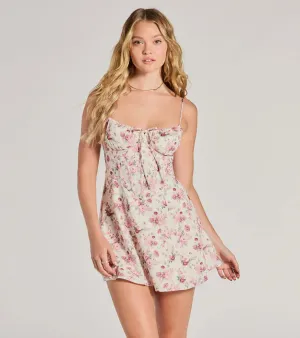 Marvelous Blooms Lace-Up Corset Floral Skater Dress